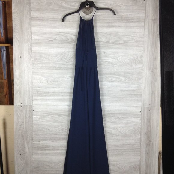 LevKoff Navy Chiffon Halter Neck Gown Dress - Picture 1 of 4